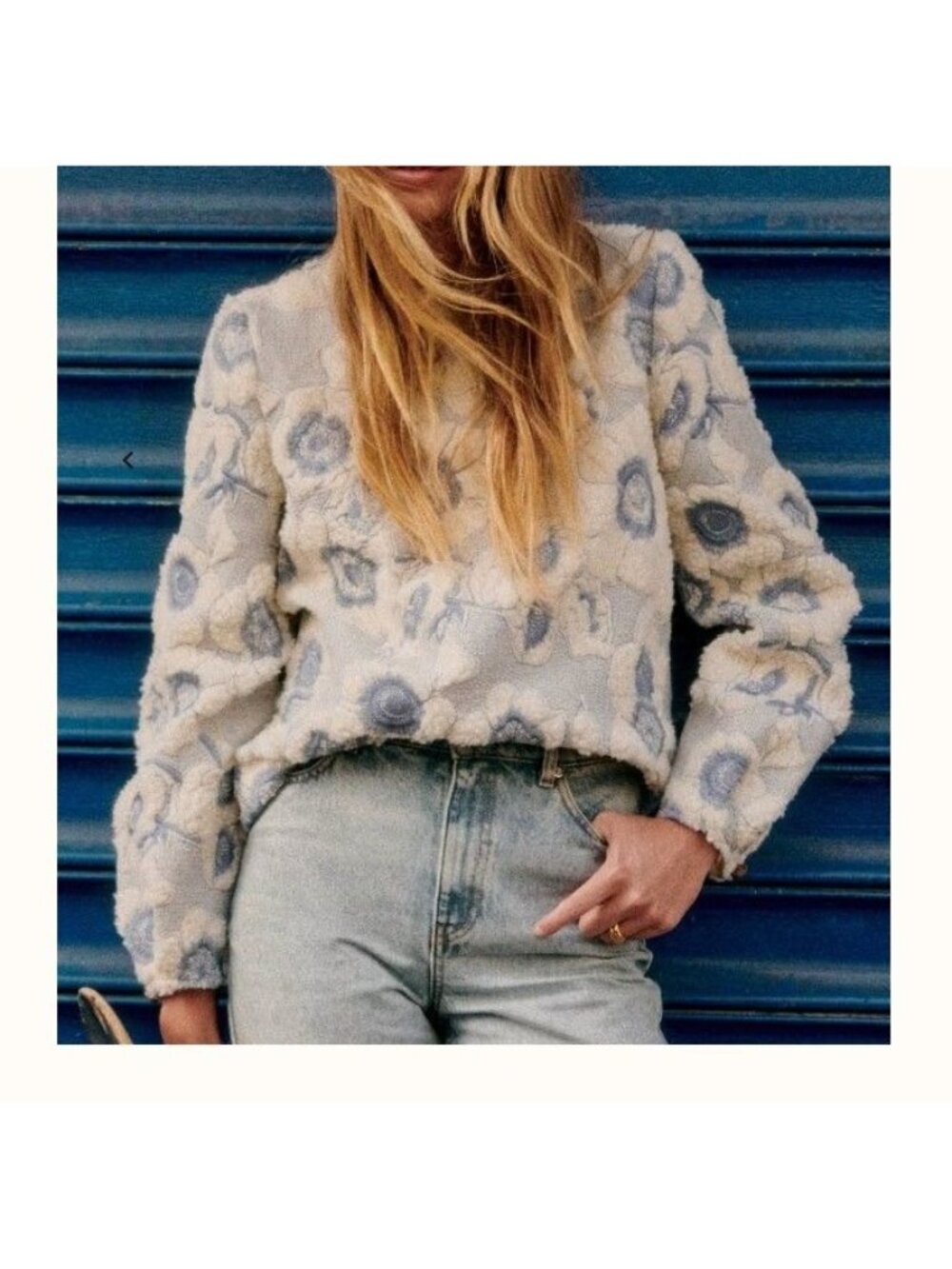 Sezane Harlem Sweatshirt Floral Print in Vintage Blue & Ecru Size 36 = US 4